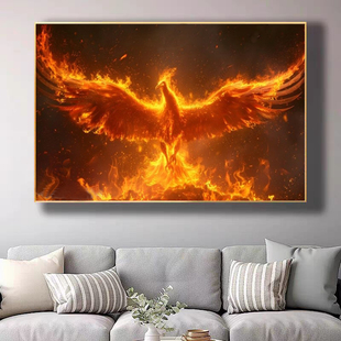 火凤凰客厅装饰画新中式凤凰浴火重生餐厅画招财风水画办公室壁画