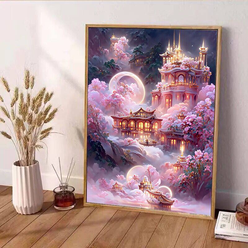2023新款钻石画满钻梦幻宫殿5d贴钻十字绣客厅卧室小件手工风景画