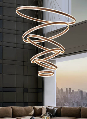 复式楼别墅挑空大吊灯现代简约轻奢loft公寓跃层楼中楼梯长客厅灯