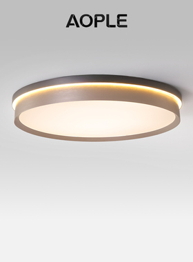 现代简约灰色拉丝高级感铝材圆形主卧室餐厅背景光书房客厅吸顶灯