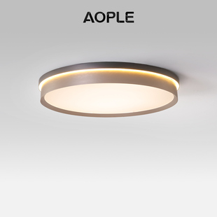 现代简约灰色拉丝高级感铝材圆形主卧室餐厅背景光书房客厅吸顶灯