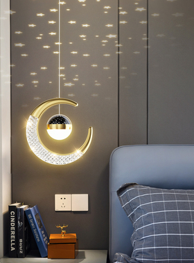 床头吊灯卧室北欧轻奢新款创意星空顶投影简约温馨浪漫长线小吊灯