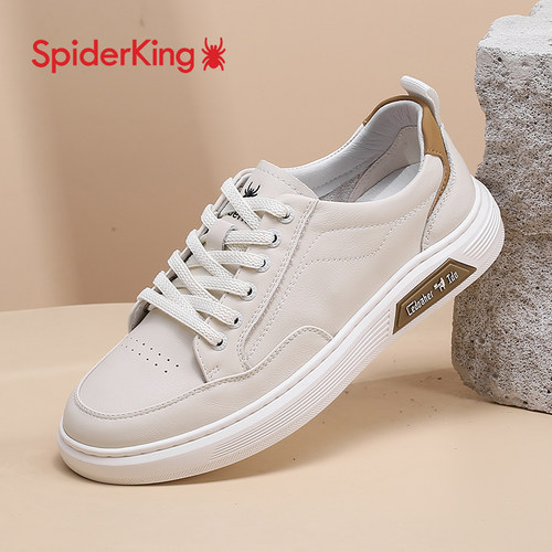 蜘蛛王真皮男士休闲白色板鞋