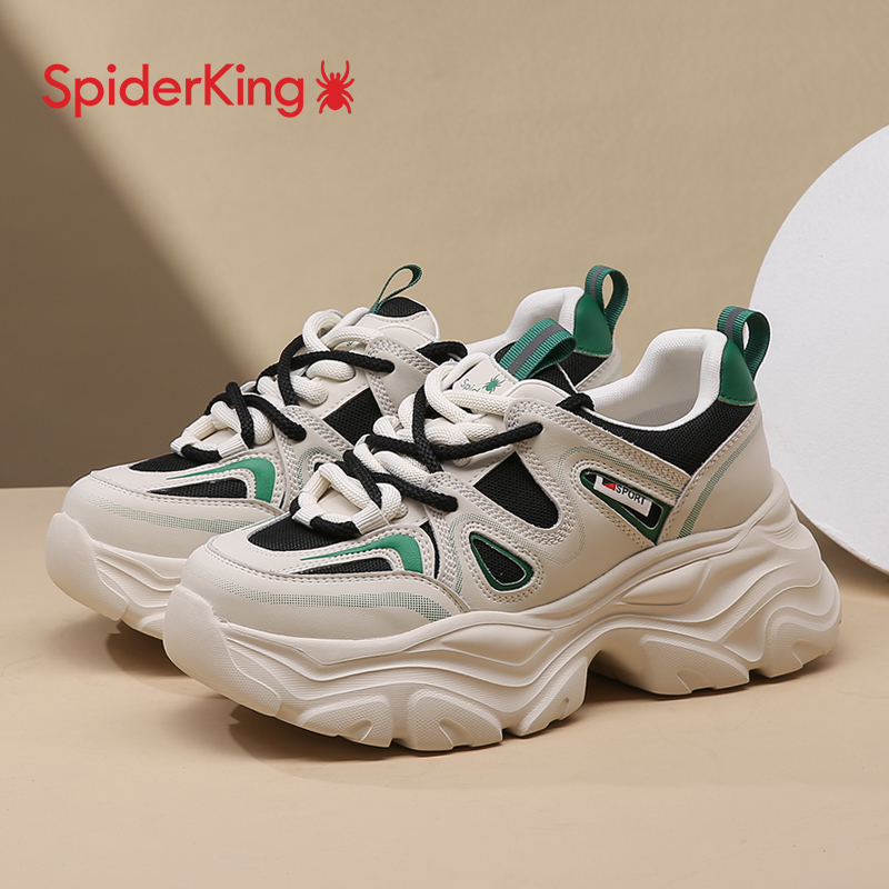 蜘蛛王真皮厚底女士老爹鞋