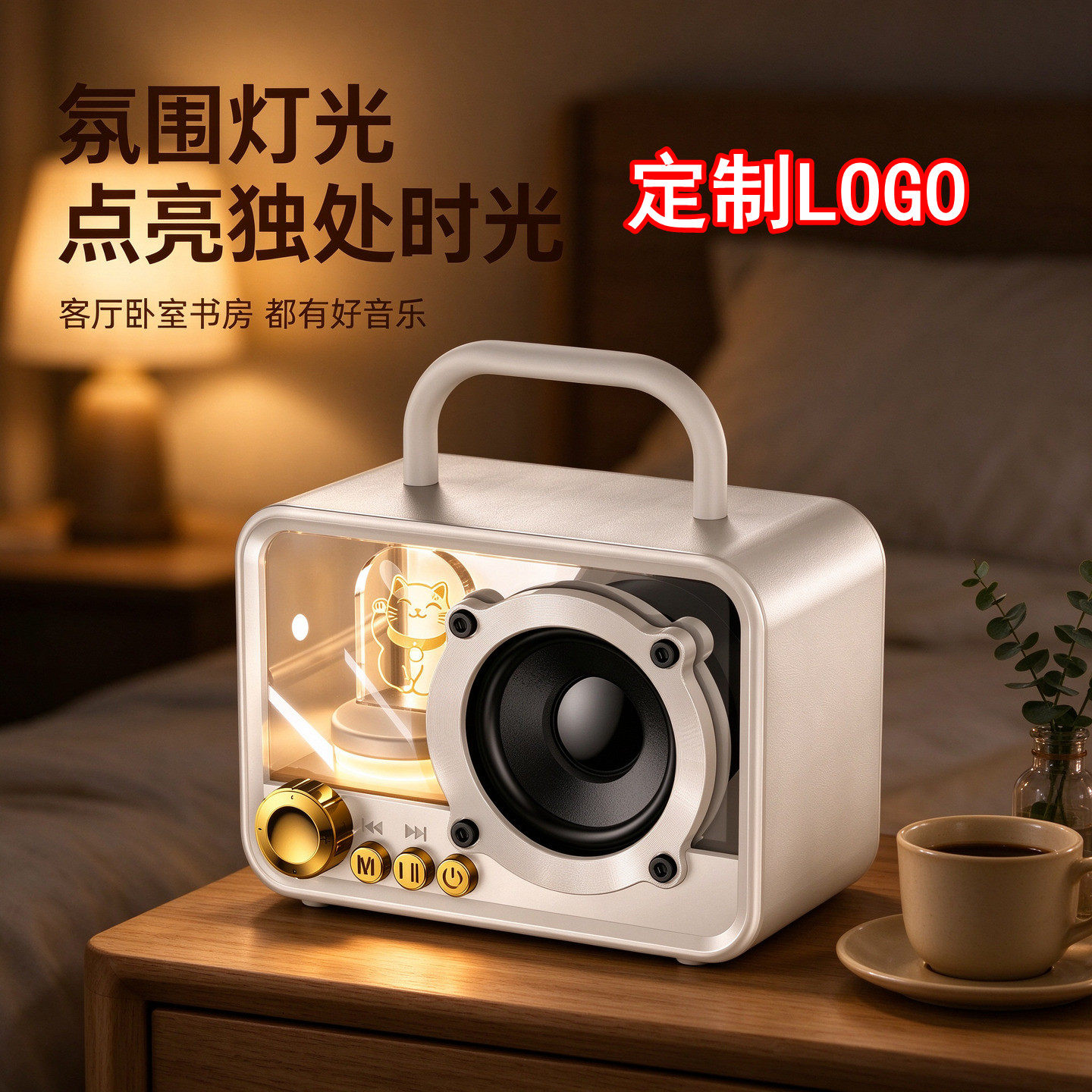 定制LOGO复古手提蓝牙音箱氛围灯客厅桌面音响带灯装饰生日礼品物