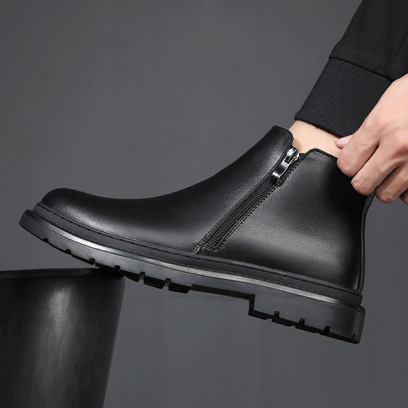 马丁靴子切尔西中帮皮靴子男冬季加绒保暖男靴拉链英伦风男潮短靴