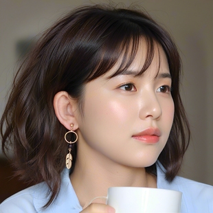 阿拉斯加紫色矿山水晶双面叶脉优雅耳环氛围INS红人同款轻奢珠宝