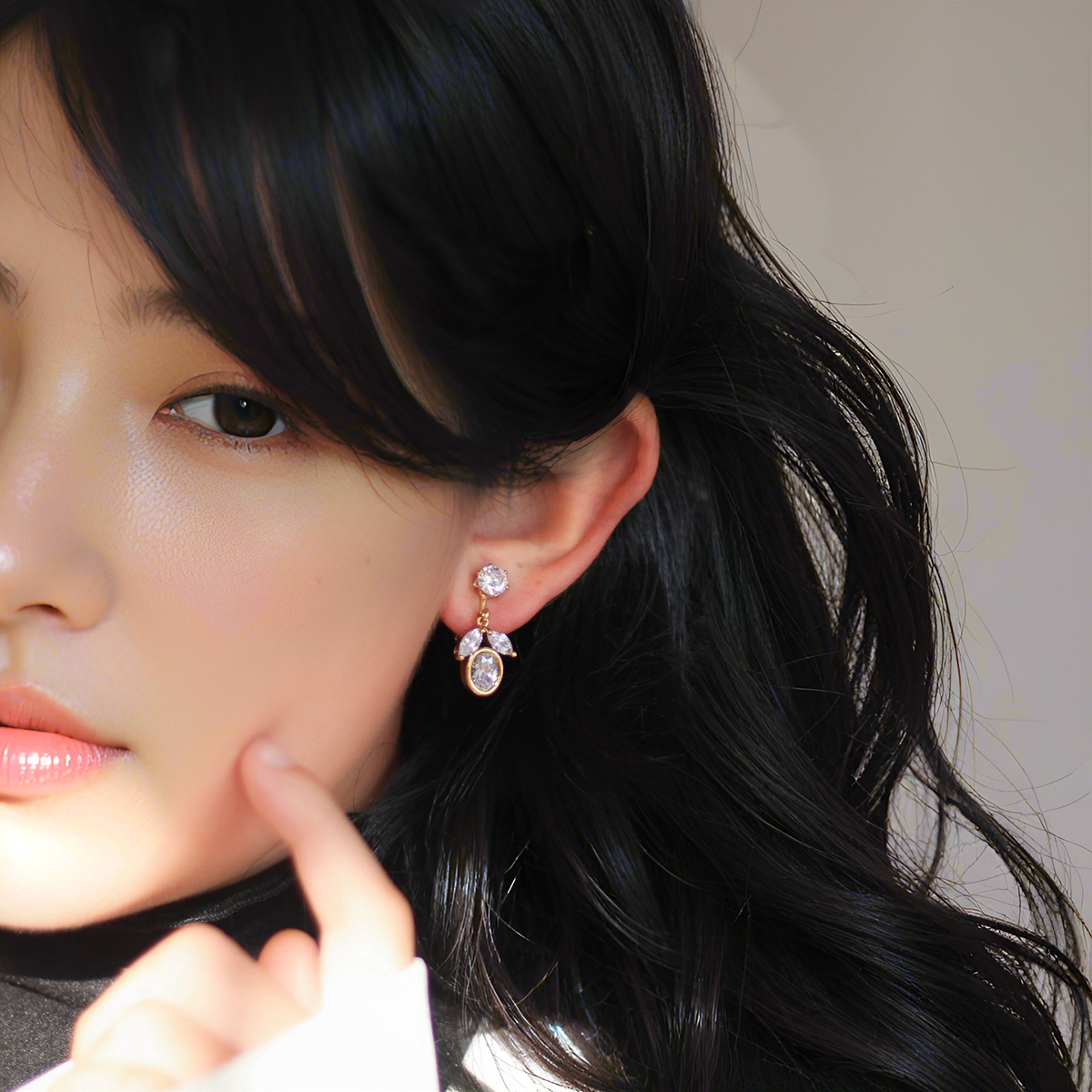 小公主请进!手工经典镶嵌4A锆石可调节螺丝耳夹925银针限量