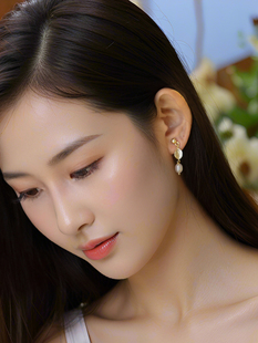 现货LIMIO耳饰叶脉纹理淡水珍珠耳环耳夹耳坠可调节淑女优雅范儿