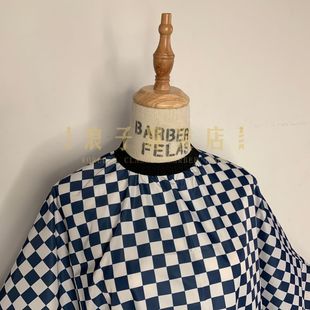 美式复古赛车棋盘格子防水加大理发围布 barber haircut cape