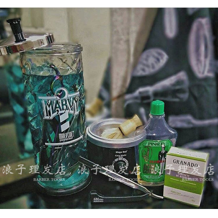 现货美国老牌william marvy no.8 jar barbershop消毒水瓶消毒罐