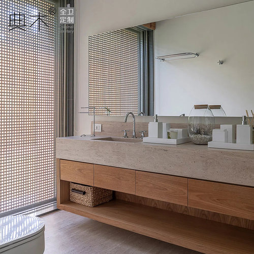 典木实木岩板日式浴室柜