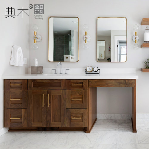 典木实木岩板美式浴室柜