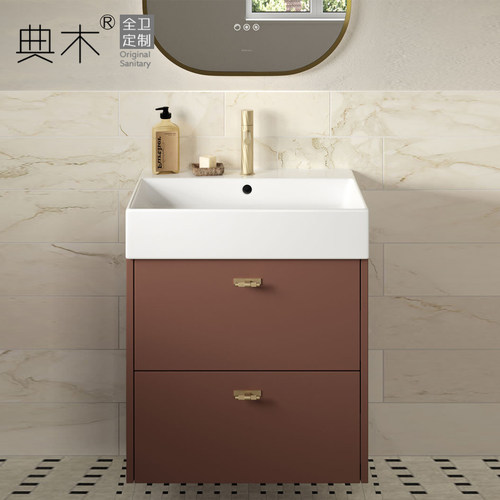 小户型洗漱台高端轻奢2026新款美式中古落地浴室柜一体盆陶瓷台盆