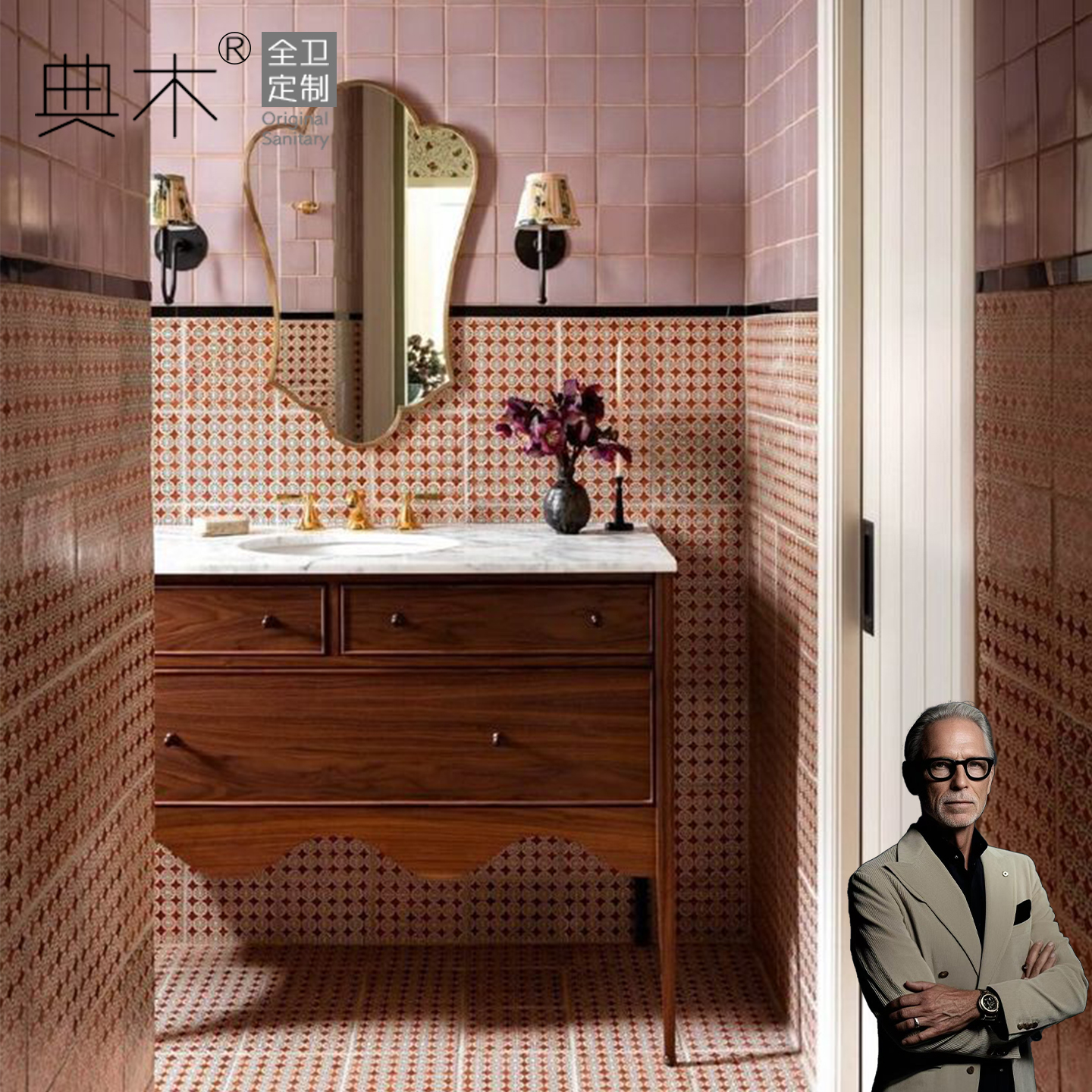 法式中古风浴室柜洗脸洗手台盆柜组合无缝一体盆落地复古岩板热弯