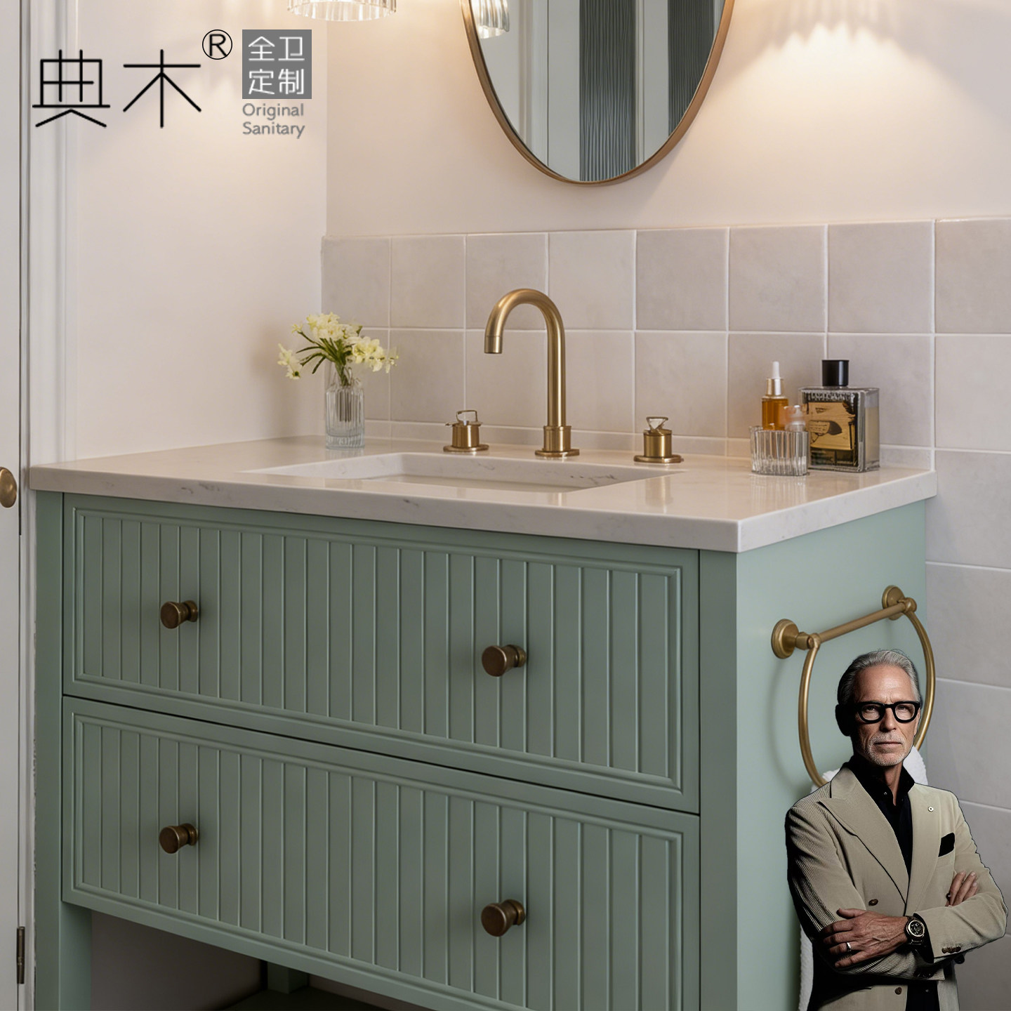 美式中古风落地浴室柜陶瓷一体盆洗漱台小户型卫生间高端轻奢新款