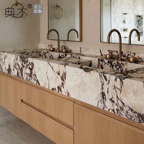 宝格丽洗漱台双盆洗脸洗手台盆柜组合岩板一体盆法式复古风浴室柜