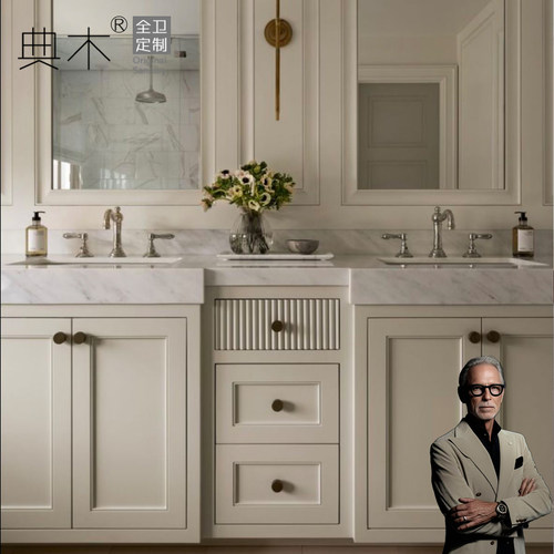 美式复古浴室柜洗漱台复古橡木双盆卫浴柜卫生间洗手池洗手台定制