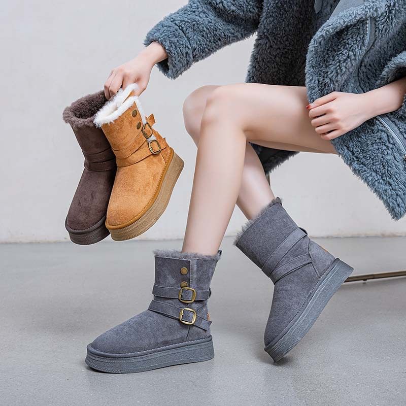 1222韩系厚底中筒雪地靴女2026冬季新款加绒加厚东北保暖翻边棉靴,女鞋,时尚雪地靴,淘宝优惠券,粉丝福利购,淘宝优惠卷