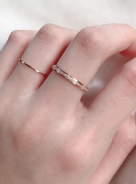 不掉色素圈玫瑰金戒指女轻奢感小众设计ins个性冷淡风食指环批发