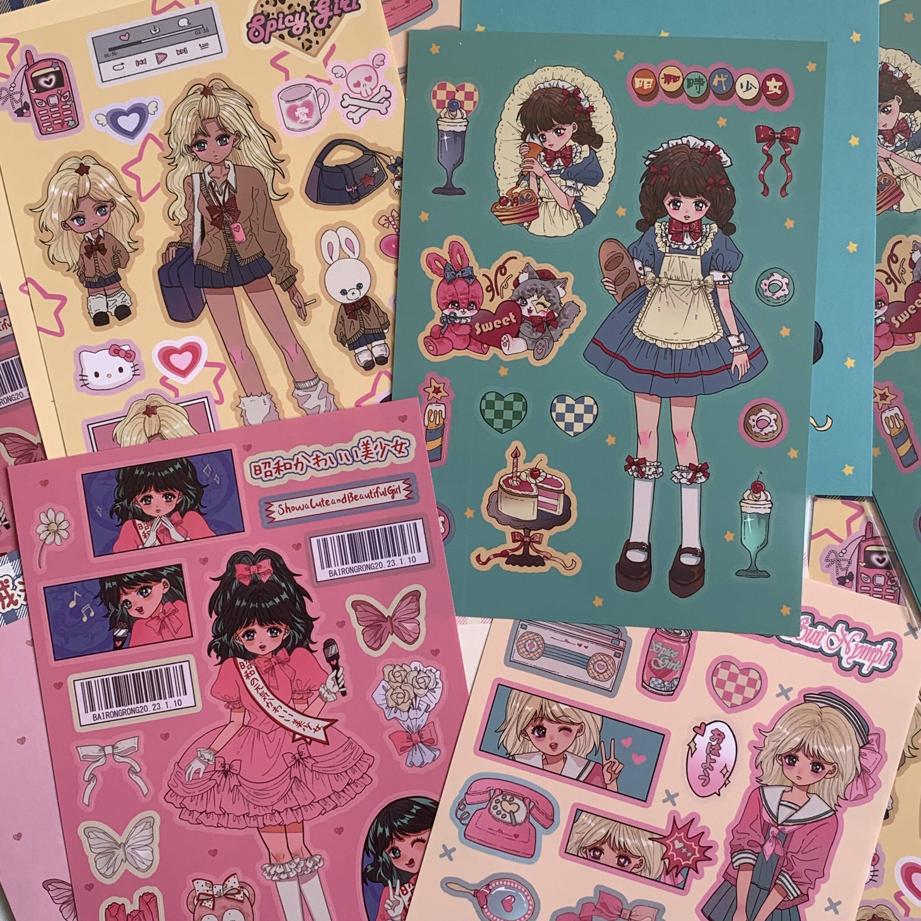 白绒绒原创昭和辣妹可爱少女复古人物 手机手账咕卡贴纸