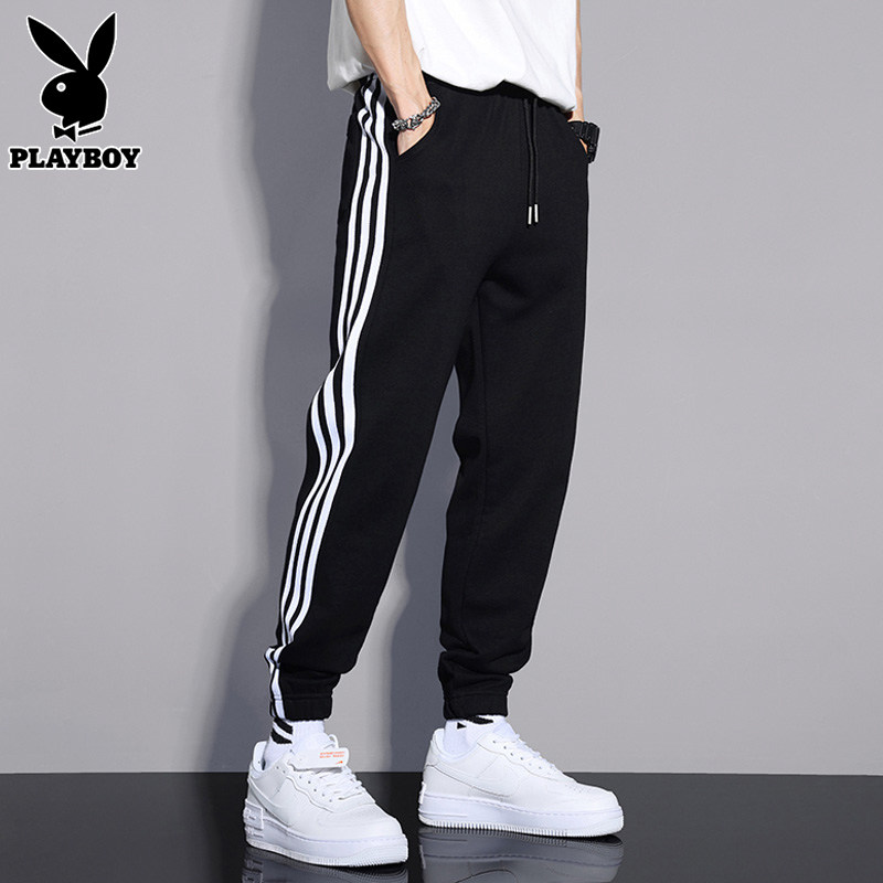 花花公子冬季九分休闲裤男士潮牌潮流三条扛束脚篮球运动卫裤子男