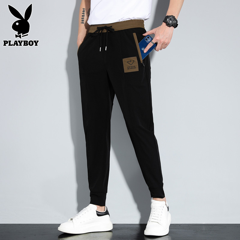 花花公子春秋款休闲裤男士九分运动裤潮牌潮流春季束脚长裤子男裤