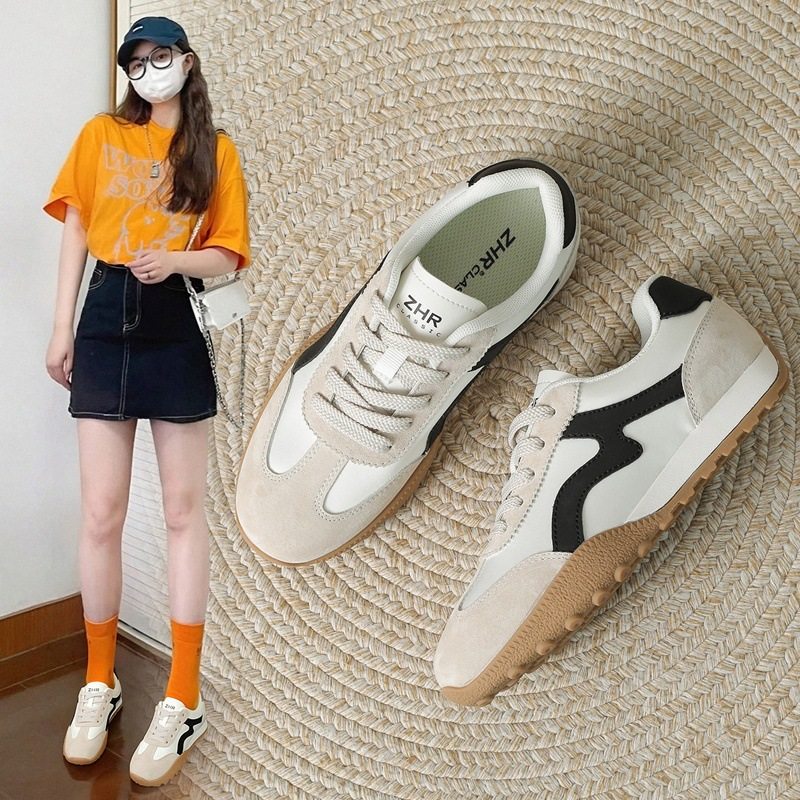 ZHR则则真皮德训鞋女2026春季新款厚底休闲德训鞋平底百搭运动鞋