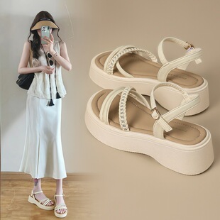 ZHR则则厚底凉鞋 夏外穿时尚 百搭透气软底配裙子罗马沙滩鞋 女新款