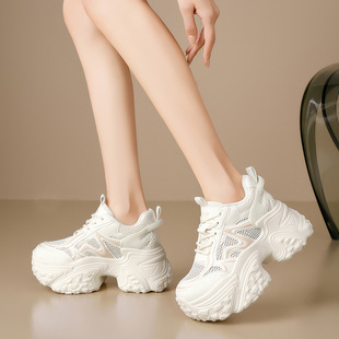 zhr则则跟高9cm内增高透气网面银色老爹鞋女厚底小个子运动休闲鞋