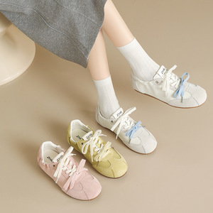 ZHR软底德训女春新款平底蝴蝶结热风运动鞋中式薄款百搭休闲鞋子