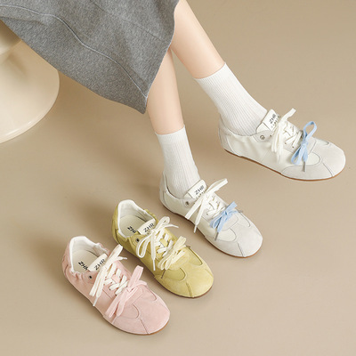 ZHR软底德训女春新款平底蝴蝶结热风运动鞋中式薄款百搭休闲鞋子