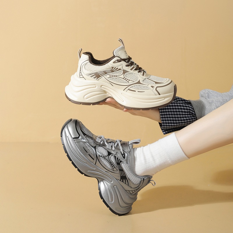 zhr银色厚底老爹鞋女鞋2025秋冬款加绒保暖舒适休闲鞋百搭运动鞋