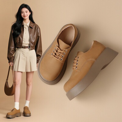 ZHR则则英伦单鞋女春秋款英伦风小皮鞋百搭厚底鞋复古系带单鞋子