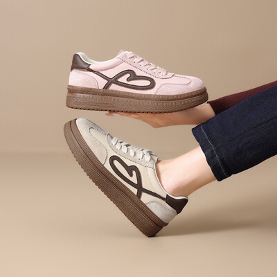 头层猪皮ZHR复古真皮德训鞋女新款春时尚百搭透气舒适厚底休闲鞋