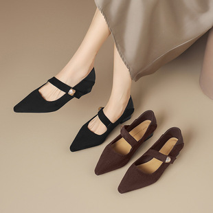 ZHR则则尖头方扣粗跟玛丽珍鞋女鞋2026新款法式优雅简约浅口单鞋