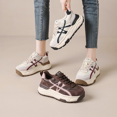 zhr则则复古5.5cm厚底休闲鞋女拼色显瘦时尚百搭透气舒适运动鞋子