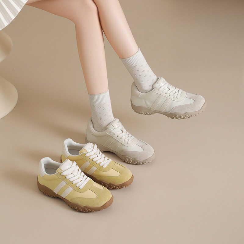 zhr真皮5cm内增高透气德训女春新款时尚百搭软底休闲鞋轻便运动鞋