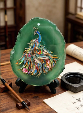 天然玛瑙孔雀掐丝珐琅摆件定制