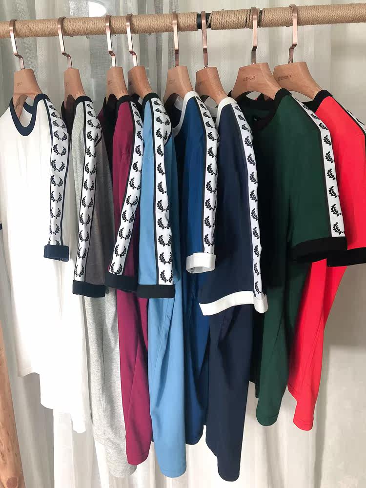 FP 肩膀白色宽条纹带麦穗LOGO 男女款情侣款 8色  618|ruв категории Мужская одежда, футболка - от Buy2taobao.com для оказания профессиональной услуги покупки агента Taobao