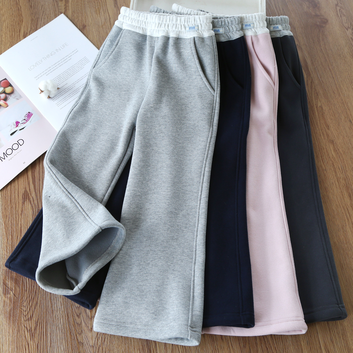 秋冬装新款女童一体绒微喇叭裤