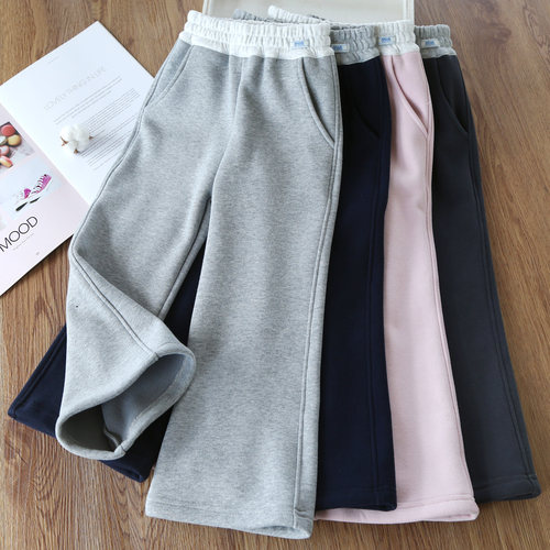 秋冬装新款女童一体绒微喇叭裤