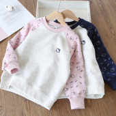 印花打底衫 洋气童装 儿童圆领套头上衣插肩袖 新款 女童卫衣2026春装