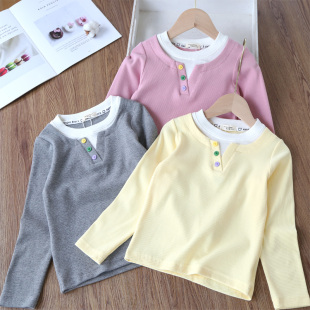 女童长袖T恤春秋装韩系儿童宝宝假两件打底衫薄款小女孩洋气上衣