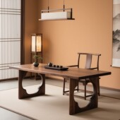 新中式 宋代美学黑胡桃木茶桌办公室家用会所接待泡茶桌实木大板桌