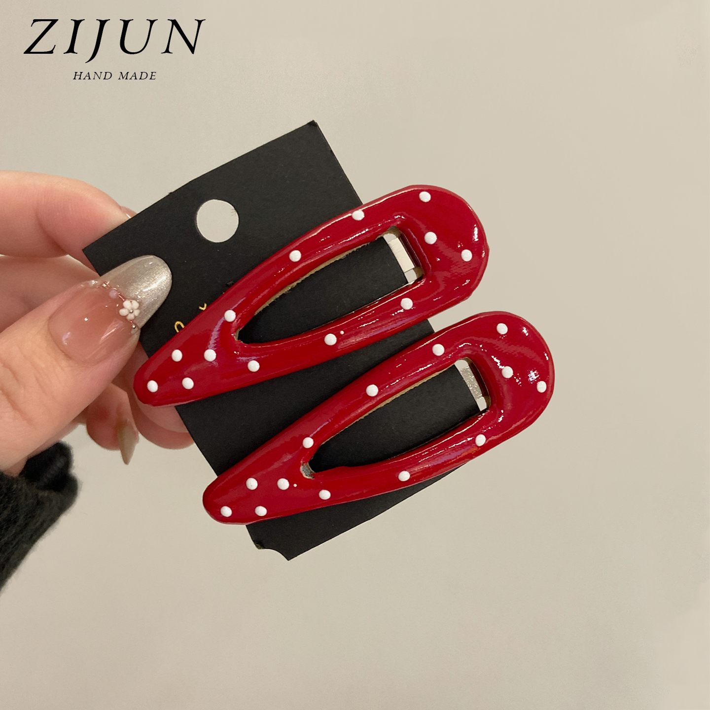 洋气红色波点发夹少女韩国bb夹子