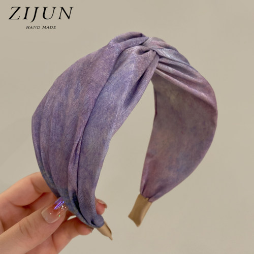 紫郡复古缎面发箍晕染印花宽边