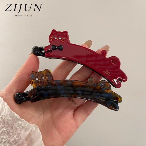 韩国可爱猫咪醋酸香蕉发夹高马尾