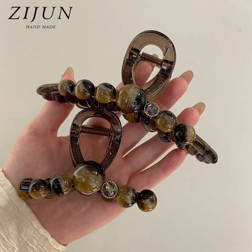 早春复古琥珀色大号抓夹女发量多