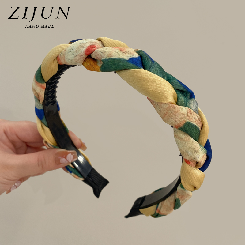 秋冬油画拼色麻花发箍女布艺带齿防滑发卡气质森系发饰高颅顶头箍